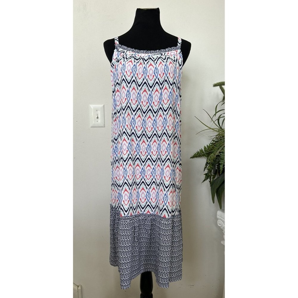 NWT Southern Tide Women White Navy Blue Geo Frayed Trim Sun dress Sz S $168
